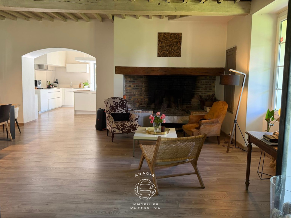 Maison de maître à vendre proche Nay Pau, 214 m², XIXème siècle, parc 2 875 m², piscine, garage, charpente d’époque. Village béarnais calme.